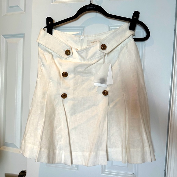 Zimmermann White Skirt with gold button details - Picture 1 of 3